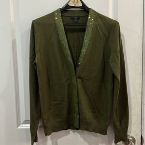 Green Merino Wool Sequin J. Crew Cardigan